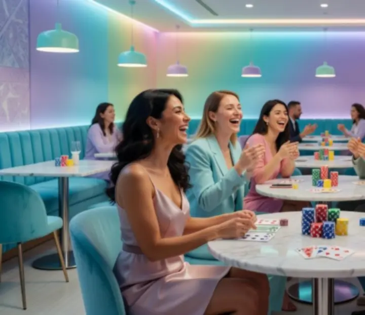 Widoravelis – nowoczesna restauracja podczas kolorowego wieczoru z gośćmi przy stołach