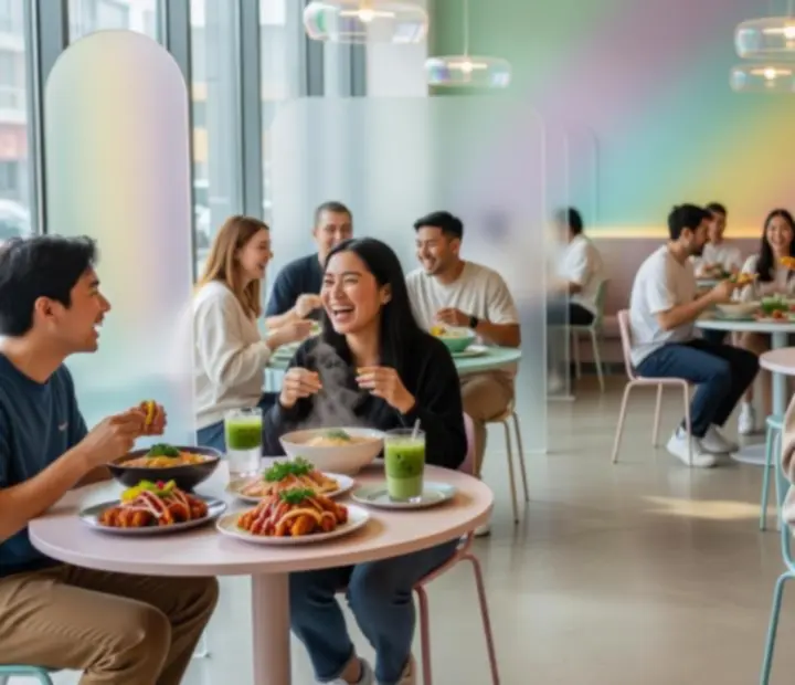 Kolorowe dania i koktajle w nowoczesnej restauracji Widoravelis