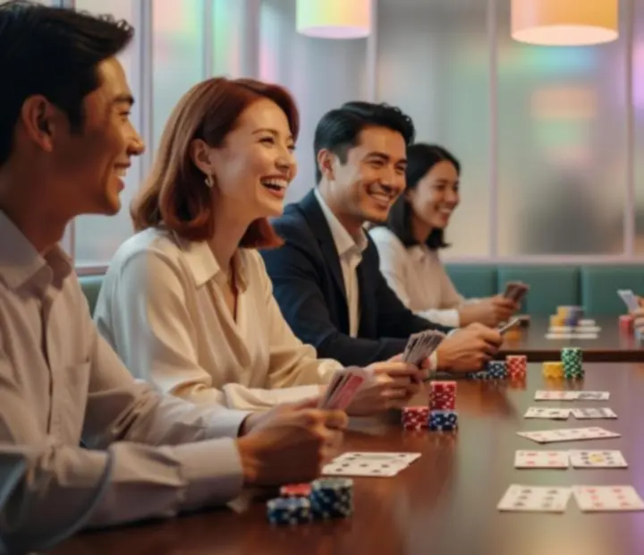 Stół pokerowy podczas rekreacyjnego wieczoru w restauracji Widoravelis
