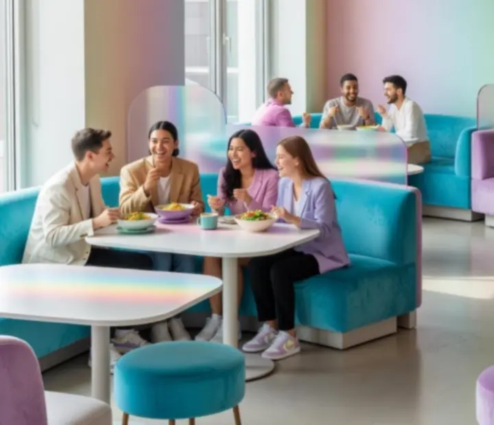 Nowoczesne pastelowe wnętrze restauracji Widoravelis